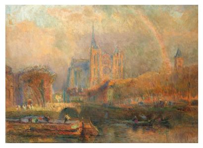 Albert LEBOURG (1849-1928) Arc en ciel après l'orage à Amiens, 1912 Huile sur toile,...