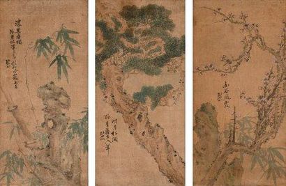 null Peintures: Les trois amis de l'hiver (le bambou, le prunus et le pin), par Xu...