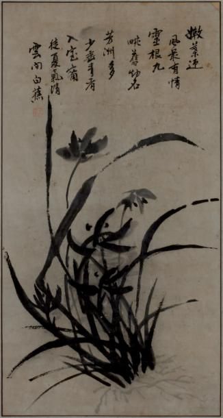 null Orchidées, par Bai Jiao (1907-1969). Rouleau vertical, encre sur papier. Signé...