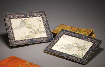CHINE Album de peintures de paysages, composé de quatre fascicules signés et scellés...