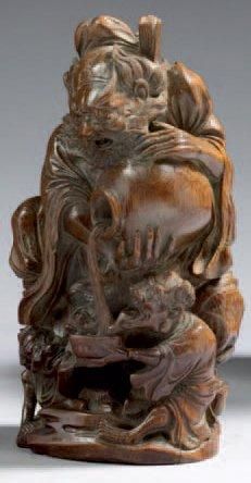 CHINE Bambou sculpté représentant trois personnages du panthéon bouddhique Fin du...
