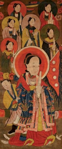 null Divinités féminines taoïstes. Anonyme, XIXe siècle. Encadré, encre et couleurs...