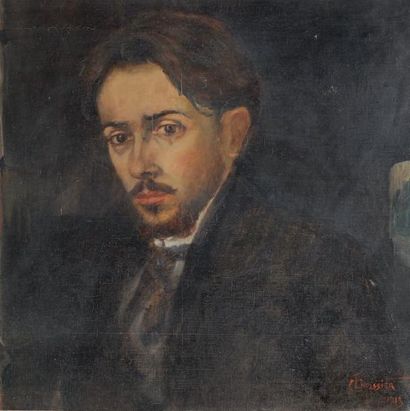CLAUDIUS LINOSSIER (1893-1953) «Autoportrait à vingt ans» Huile sur toile. Signée...
