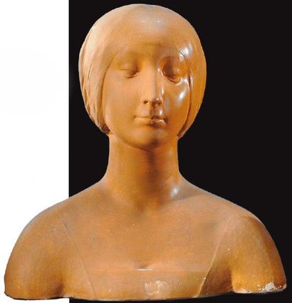 CLAUDIUS LINOSSIER (1893-1953) Buste en plâtre doré figurant une femme la tête légèrement...