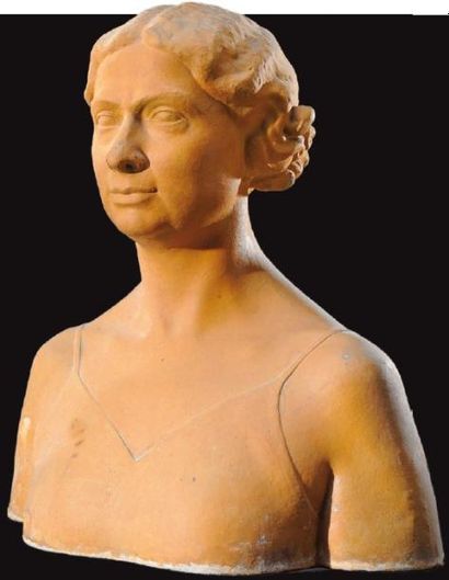 CLAUDIUS LINOSSIER (1893-1953) Buste en plâtre doré figurant une femme aux cheveux...