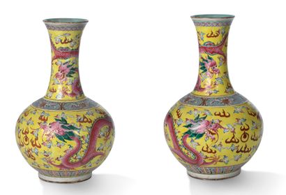 CHINE MARQUE ET ÉPOQUE GUANGXU (1876-1908) 


A pair of long-necked porcelain vases...