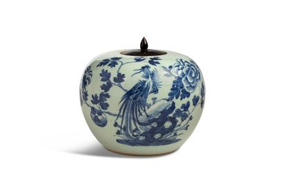 null 中国，约1900年

瓷器姜罐，釉下青花装饰，有一只伏羲鸟在盛开的牡丹旁。



H.20厘米

(报告盖子)



RC：报告盖子。