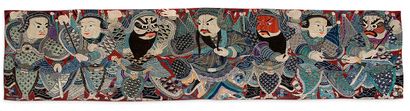 中国，19世纪末

大的深红色亚麻布面板上绣有多色丝线，表现七个歌剧演员的半身像，内衬为蓝色亚麻布。



尺寸：92...