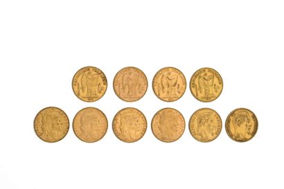 10 pièces - 20 francs 10 pièces - 20 francs 

Lot de 10 pièces en or :

-4 pièces...