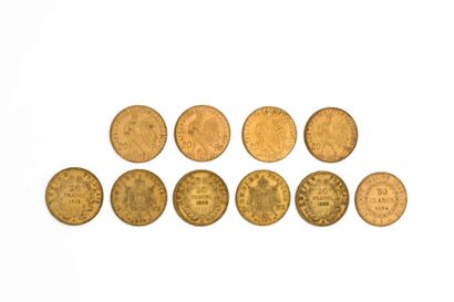 10 pièces - 20 francs 10 pièces - 20 francs 

Lot de 10 pièces en or :

-1 pièce...