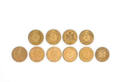 10 pièces - 20 francs 10 pièces - 20 francs

Lot de 10 pièces en or 

-3 pièces -...