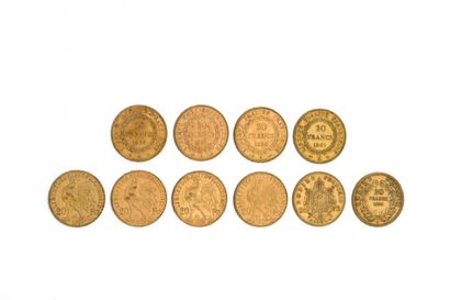 10 pièces - 20 francs 10 pièces - 20 francs 

Lot de 10 pièces en or :

-4 pièces...