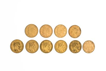 10 pièces - 20 francs 10 pièces - 20 francs 

Lot de 10 pièces en or :

-1 pièce...