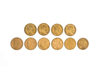 10 pièces - 20 francs 10 pièces - 20 francs

Lot de 10 pièces en or 

-3 pièces -...