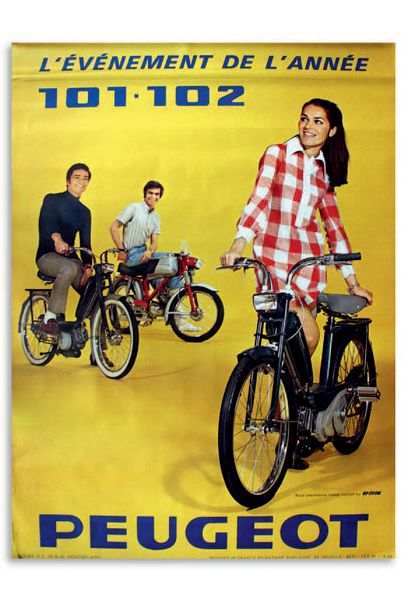 PEUGEOT 101-102 Lot de 2 affiches représentant les cyclomoteurs Peugeot Bon état...