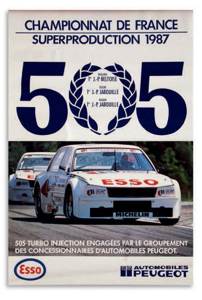 SUPERPRODUCTION SUPERTOURISME Lot de 6 affiches représentant les Peugeot 505, 405...