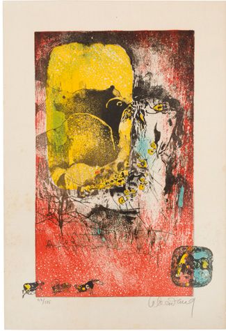 DANG LEBADANG (1921-2015) 
骑士, 1955

木板油画，右下方有签名和日期 

11.3 x 44.8 cm - 4 3/8 x 17...
