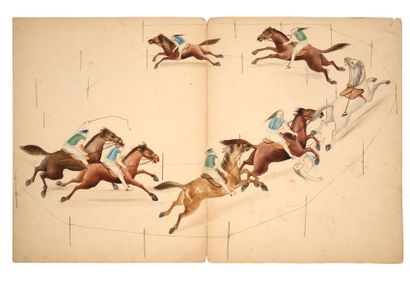 null 
annamite album, 1897



收集了21幅水彩画。它由14张图版组成，包括2张双页，说明了各种传统的安南人游戏和7月14日的节日，以及7张杂项图。

42.5...