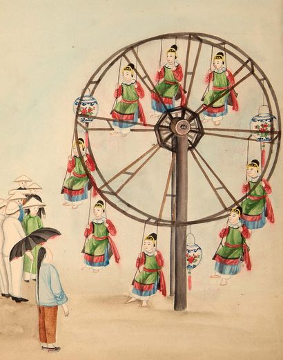 null 
annamite album, 1897



收集了21幅水彩画。它由14张图版组成，包括2张双页，说明了各种传统的安南人游戏和7月14日的节日，以及7张杂项图。

42.5...