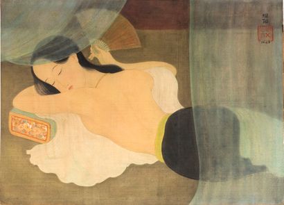 MAI TRUNG THU (1906-1980) 
睡眠，1976

丝绸上的水墨和色彩，右下方有签名和日期，背面有标题

在艺术家制作的原始框架中

16 x...