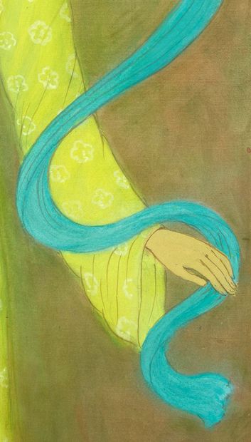 MAI TRUNG THU (1906-1980) La danse du foulard, 1979 Encre et couleurs sur soie, signée...