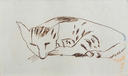 XUAN PHAI BUI (1920-1988) 
Le thé, 1967. Au verso, Chat

Ink on paper, signed and...