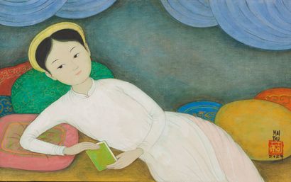 MAI TRUNG THU (1906-1980) 
睡眠，1976

丝绸上的水墨和色彩，右下方有签名和日期，背面有标题

在艺术家制作的原始框架中

16 x...