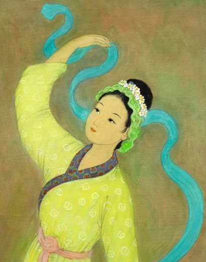 MAI TRUNG THU (1906-1980) 
La danse du foulard, 1979

Encre et couleurs sur soie,...