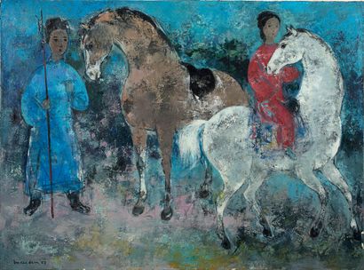 VU CAO DAM (1908-2000) Rider, 1963 布面油画，左下方有签名和日期 60 x 81.5 cm -23 5/8 x 32 in. 布面油画，左下方有签名和日期...