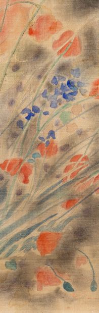 ALIX AYMÉ (1894-1989) Fillette aux coquelicots Ink and color on silk, signed lower...