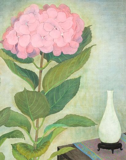 MAI TRUNG THU (1906-1980) 
Composition à l’hortensia, 1955

Ink and color on silk,...