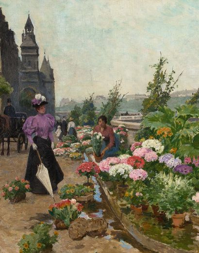 LOUIS-MARIE DE SCHRYVER (1862-1942) Le quai aux fleurs à Paris, 1896
布面油画
右下方有签名和日期...