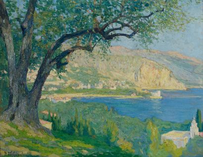 Raymond THIBESART (1874-1968) Vue de Beaulieu-sur-Mer depuis les hauteurs de Saint-Jean-Cap-Ferrat...