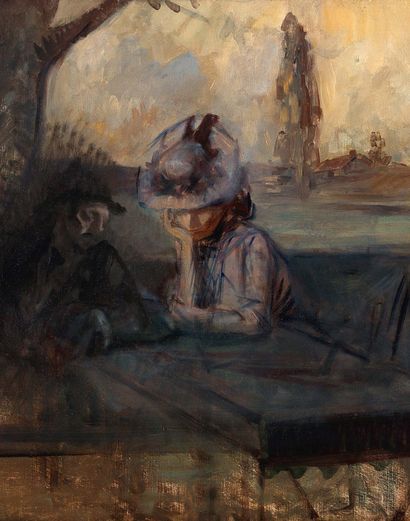 Jean-Louis FORAIN (1852-1931) 湖边的情侣
布面油画
右下方签名
布面油画，右下方签名
60 x 73 cm - 23 5/8 x 28...