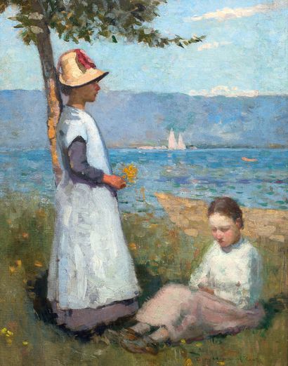 EUGÈNE LAURENT VAIL (1857-1934) Fillettes au bord de l'eau
Huile sur toile
Signée...