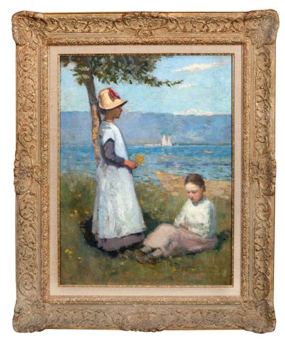 EUGÈNE LAURENT VAIL (1857-1934) Fillettes au bord de l'eau
Huile sur toile
Signée...