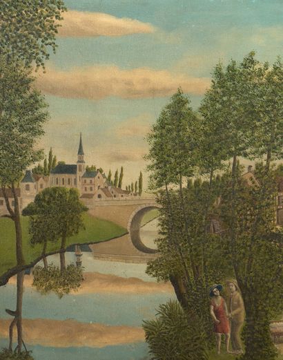 André BAUCHANT (1873-1958) Les amoureux surpris, 1927
布面油画
右下角有签名和日期 "1927 "两次
布面油画，右下角有签名和日期...