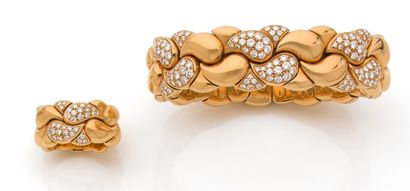 CHOPARD «CACHEMIRE»
Bracelet et bague joncs
Diamants, or 18k (750)
Signés
Td. : 55...