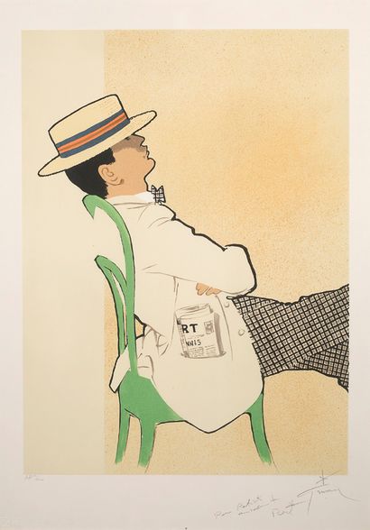 RENÉ GRUAU (1909-2004) 
Homme assis de profil

Lithograph on paper, signed and dedicated...