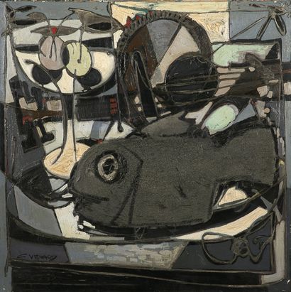 Claude VENARD (1913-1999) 
Poisson

Oil on canvas, bears the label of the Romanet...