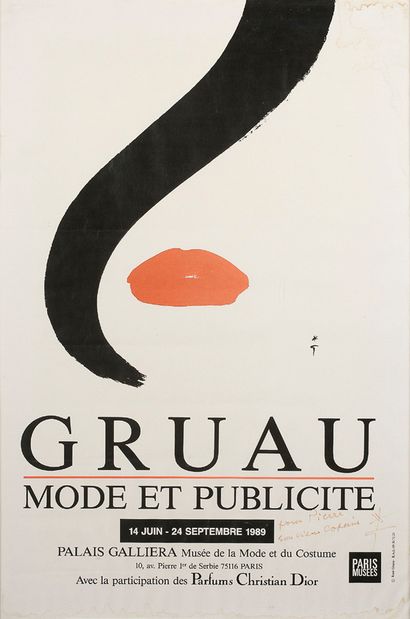 RENÉ GRUAU (1909-2004) 
Affiche dédicacée et signée en bas à droite de l'exposition...
