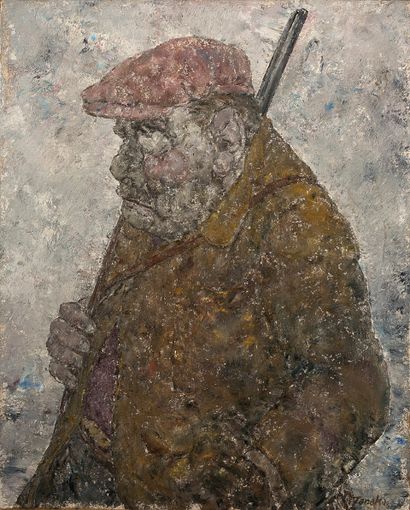 AKIRA TANAKA (1918-1982) 
狩猎》，1970年 

布面油画，右下方有签名，背面有会签、标题和日期 

布面油画，右下方有签名，背面有副署和日期...