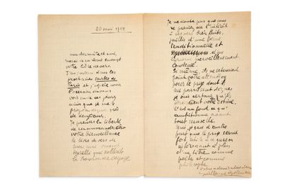 APOLLINAIRE Guillaume (1880-1918) Autograph letter signed. S.l., May 20, 1914. 2...