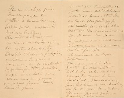 TOULOUSE-LAUTREC Henri de (1864-1901) peintre. 签署给其外祖母的亲笔信。
巴黎，未注明日期。[12月24日]。4页，12页，纸上墨迹（横折）。
写给他的外祖母路易丝-
Tapié...
