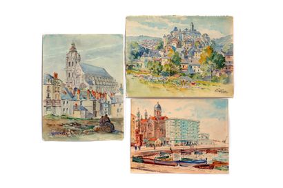 GAUDET ÉTIENNE (1891-1963) Suite of 22 watercolours on paper, monogrammed or signed,...
