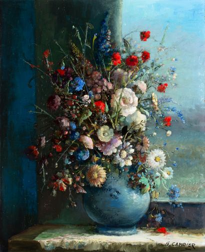CAMBIER Guy (1923-2008) Bouquet de fleurs. Huile sur toile signée en bas à droite....