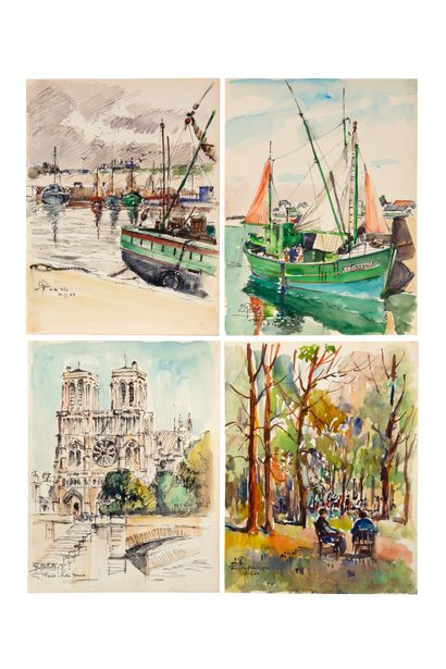 GAUDET ÉTIENNE (1891-1963) Suite de 134 dessins à la plume ou aquarelles sur papier,...