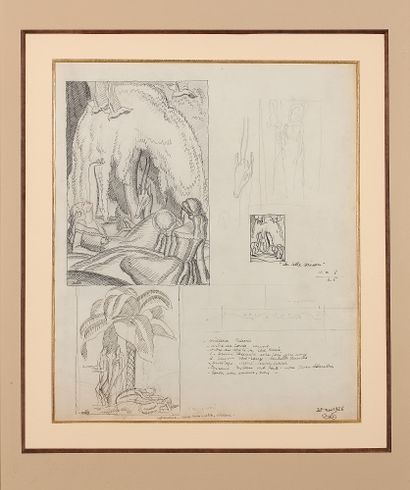 DUPAS JEAN (1882-1964) La Belle Saison. Preparatory sketch for a painting, in graphite...