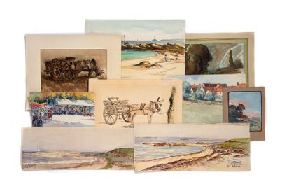 GAUDET ÉTIENNE (1891-1963) Suite de 32 aquarelles sur papier signées, certaines situées...