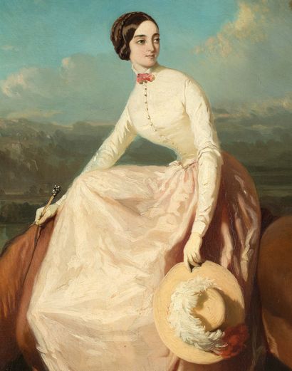 ALFRED DE DREUX PARIS, 1810-1860 
Portrait équestre de Madame Doche, née Charlotte-Marie...